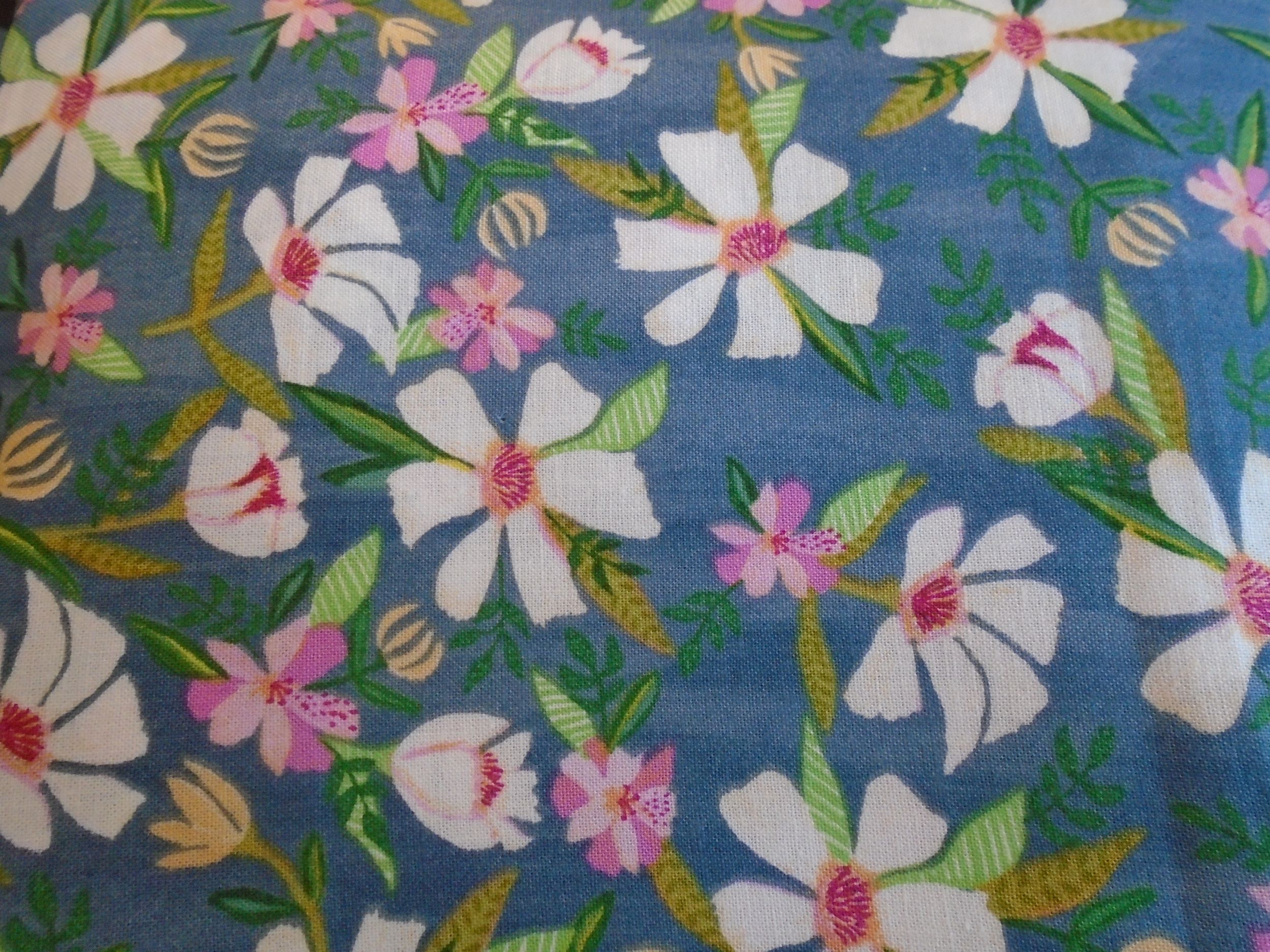 Blush and Bloom Fabric Blue/Gray Fabric with White Flowers 5 yards ...